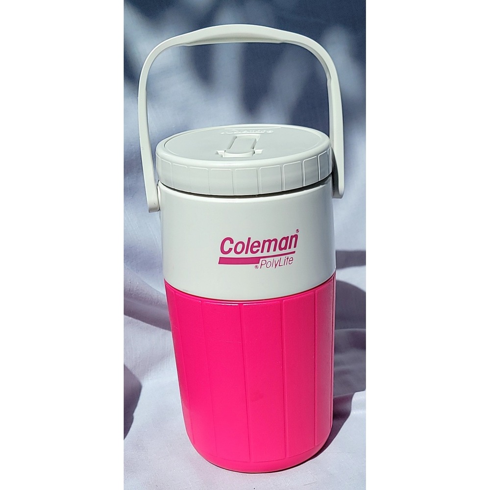 Vintage Coleman PolyLite 1/2 Gallon Water Jug Pink White Thermos USA Made 5590